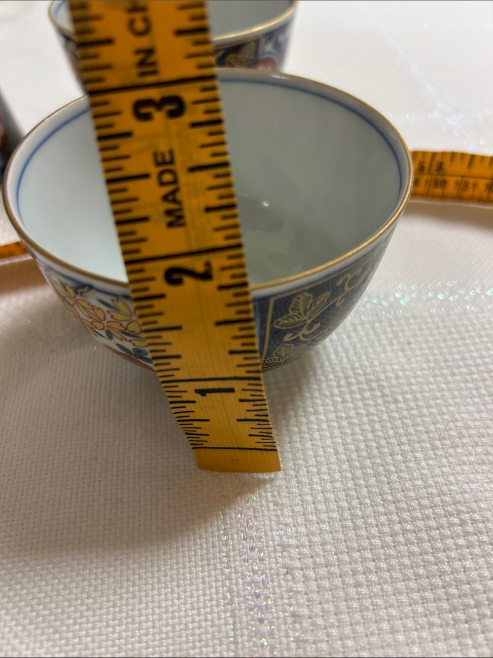 Japanese Arita Decorative Floral Porcelain Tea Cups  - Blue, White, Gold Accents image 5